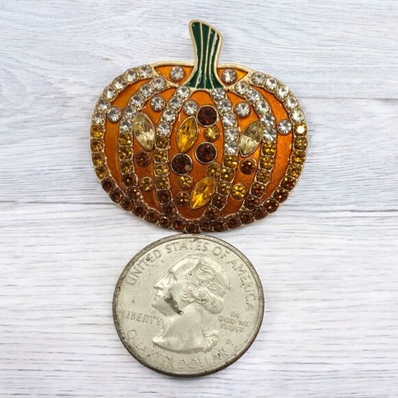 Large RhinestoneāPumpkin Earrings Fall Jewelry Pierced Ears Stud Posts Halloween - Picture 5 of 9